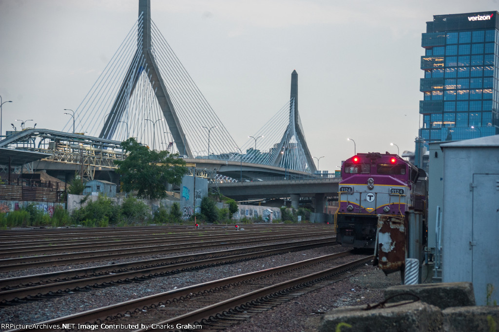 MBTA 1124 Backs into the station.